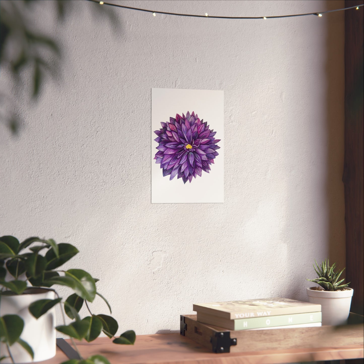 Purple Dahlia Giclée Art Print — Botanical Floral Wall Art