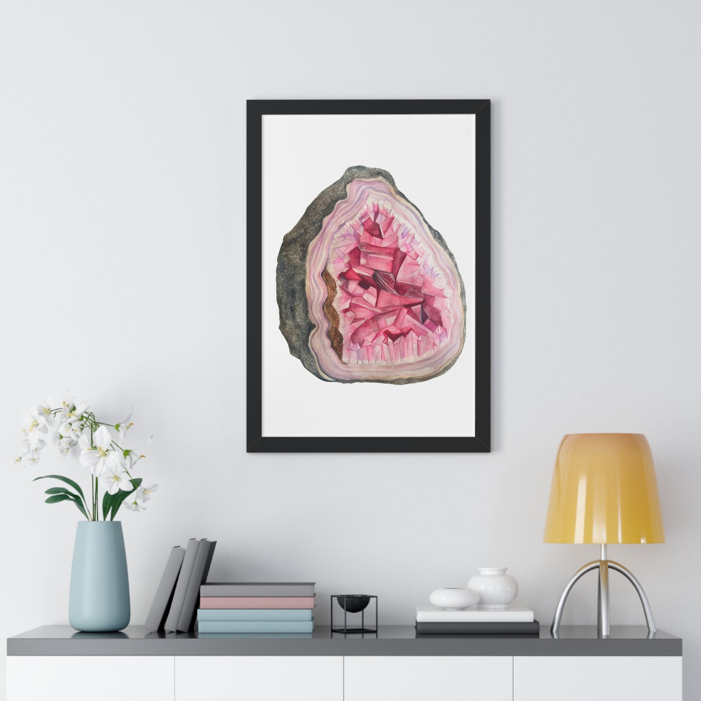 Pink Geode Art Print — Framed Print