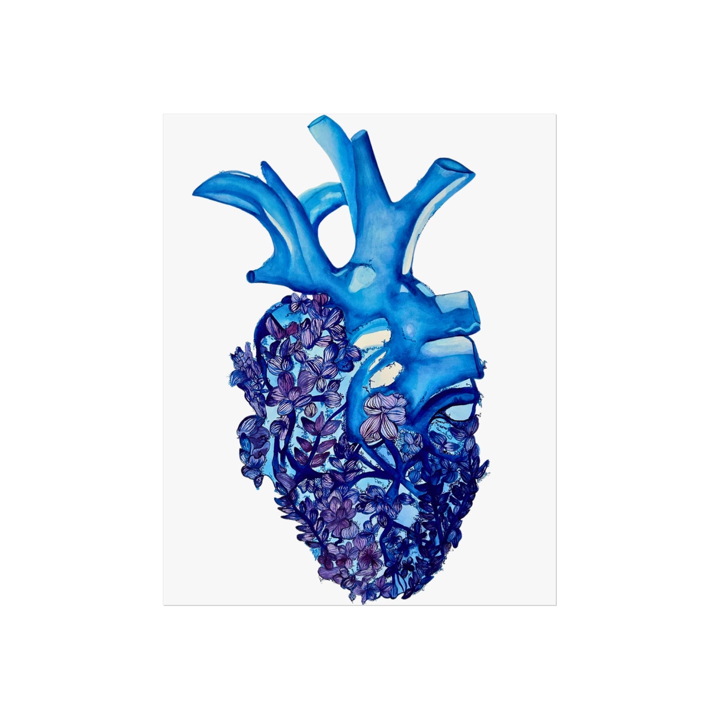 Blue Floral Bluebonnet Heart Giclée Art Print — Botanical Anatomical Wall Art