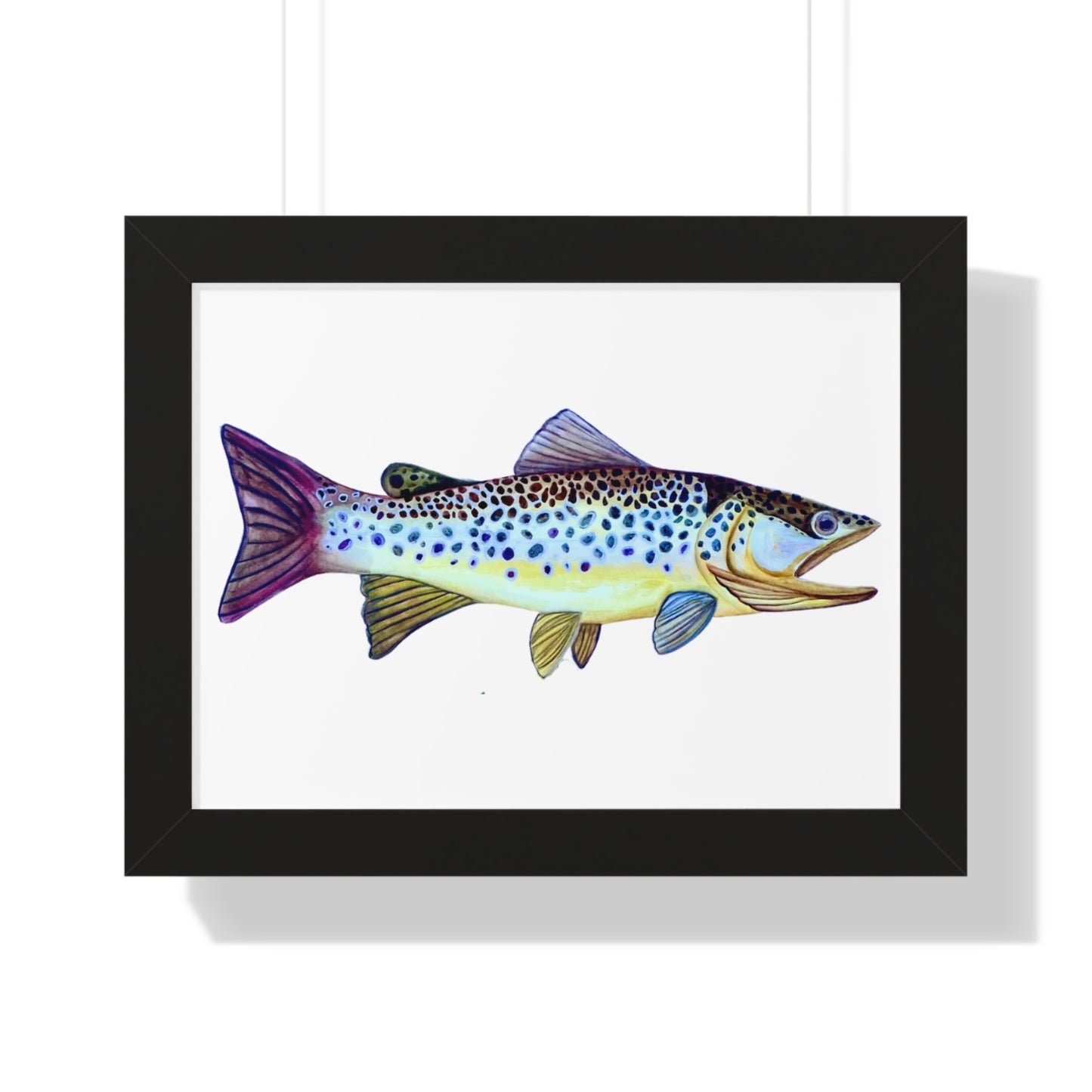 Framed Fish Art Print — Colorful Trout Horizontal Poster for Cabin, Lake House, or Nursery