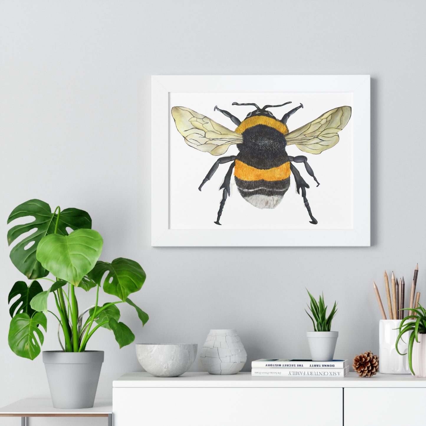 Bumblebee Wall Art — Framed Horizontal (Botanical Insect Print)