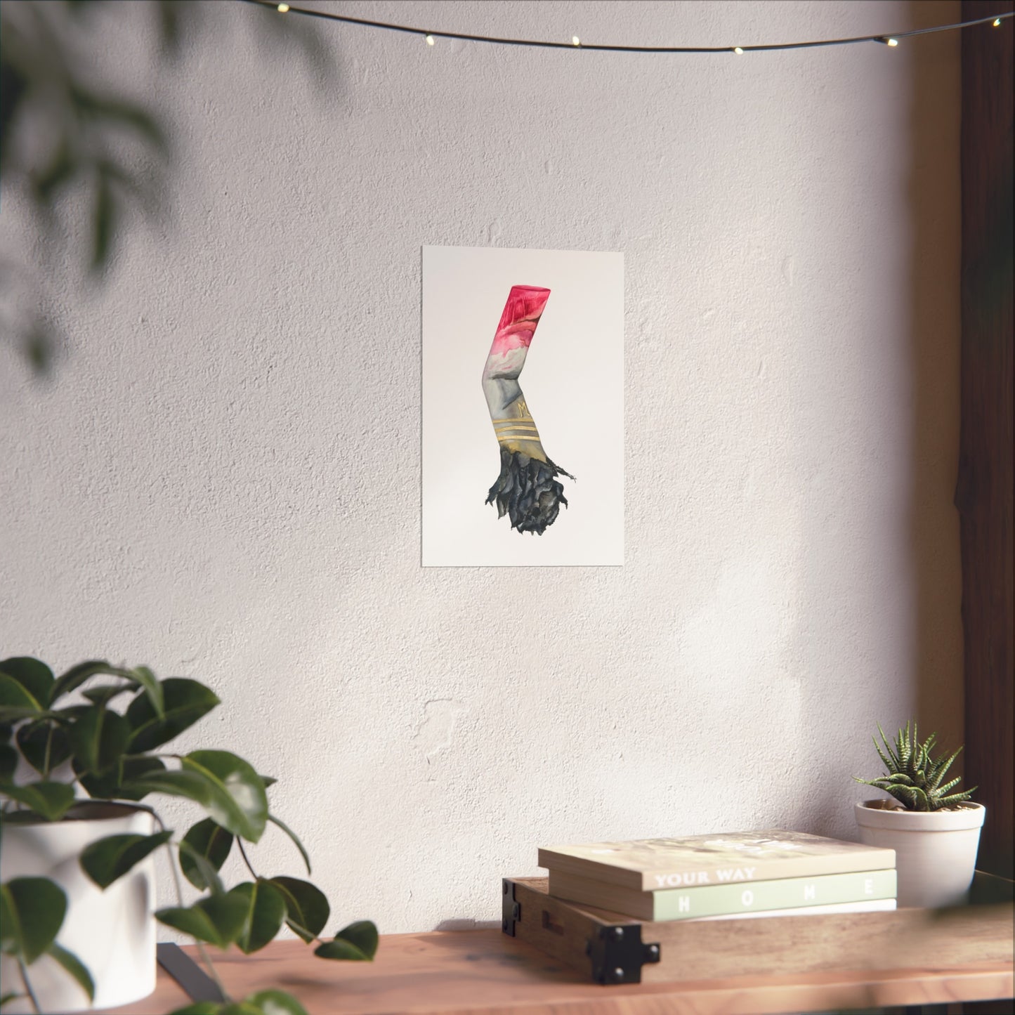 Lipstick & Cigarette Giclée Art Print – Pink, Gray & Gold Minimal Wall Art