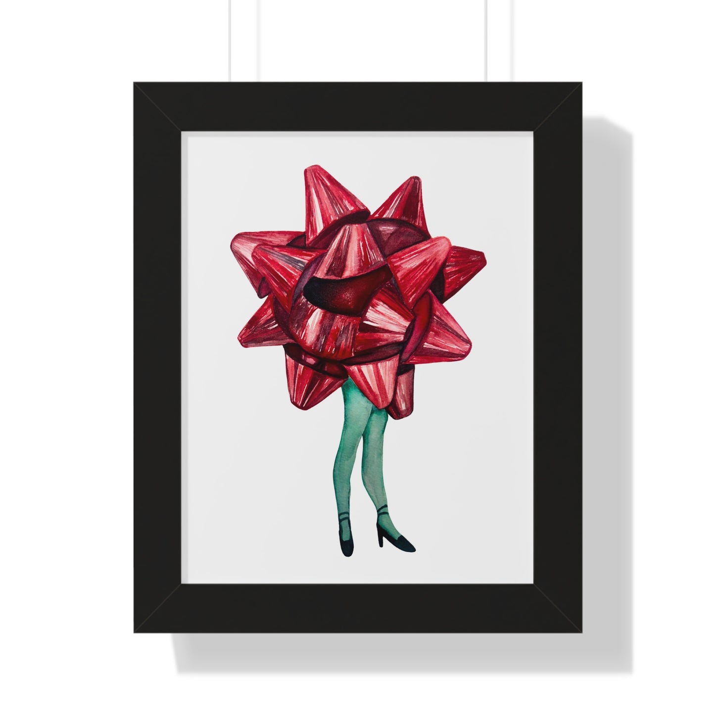 Gift Bow Christmas Woman Framed Print — Quirky Feminine Art Print for Home & Holiday Décor