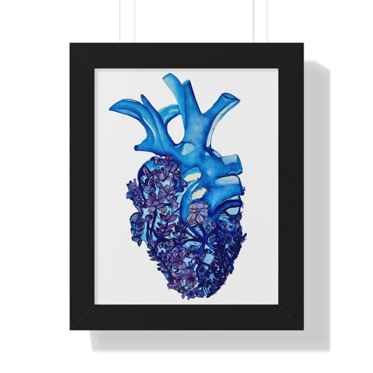 Blue Floral Bluebonnet Anatomical Heart Framed — Botanical Heart Art Print "Deep in The Heart"