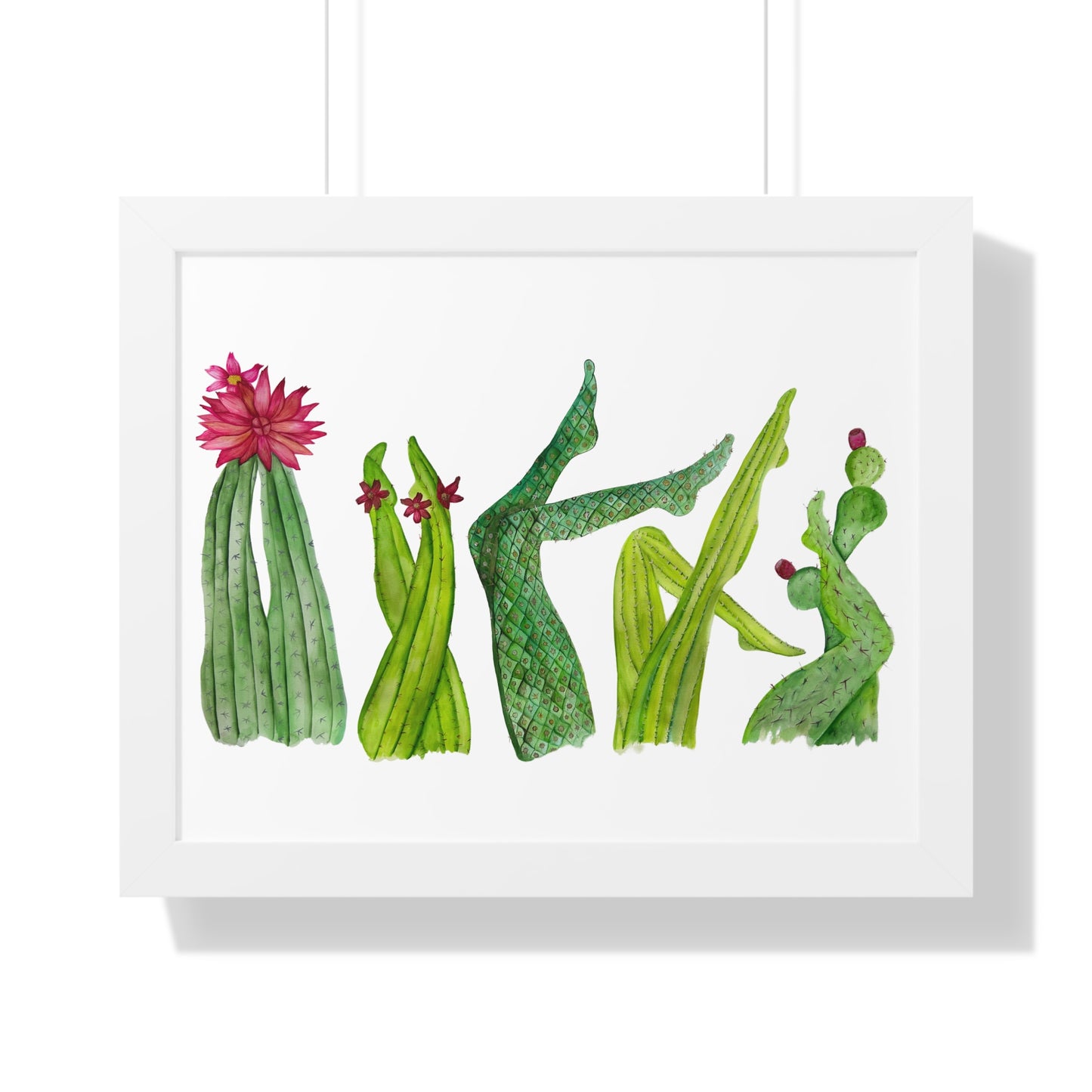 Cactus Legs Watercolor Framed Print — Botanical Horizontal Wall Art