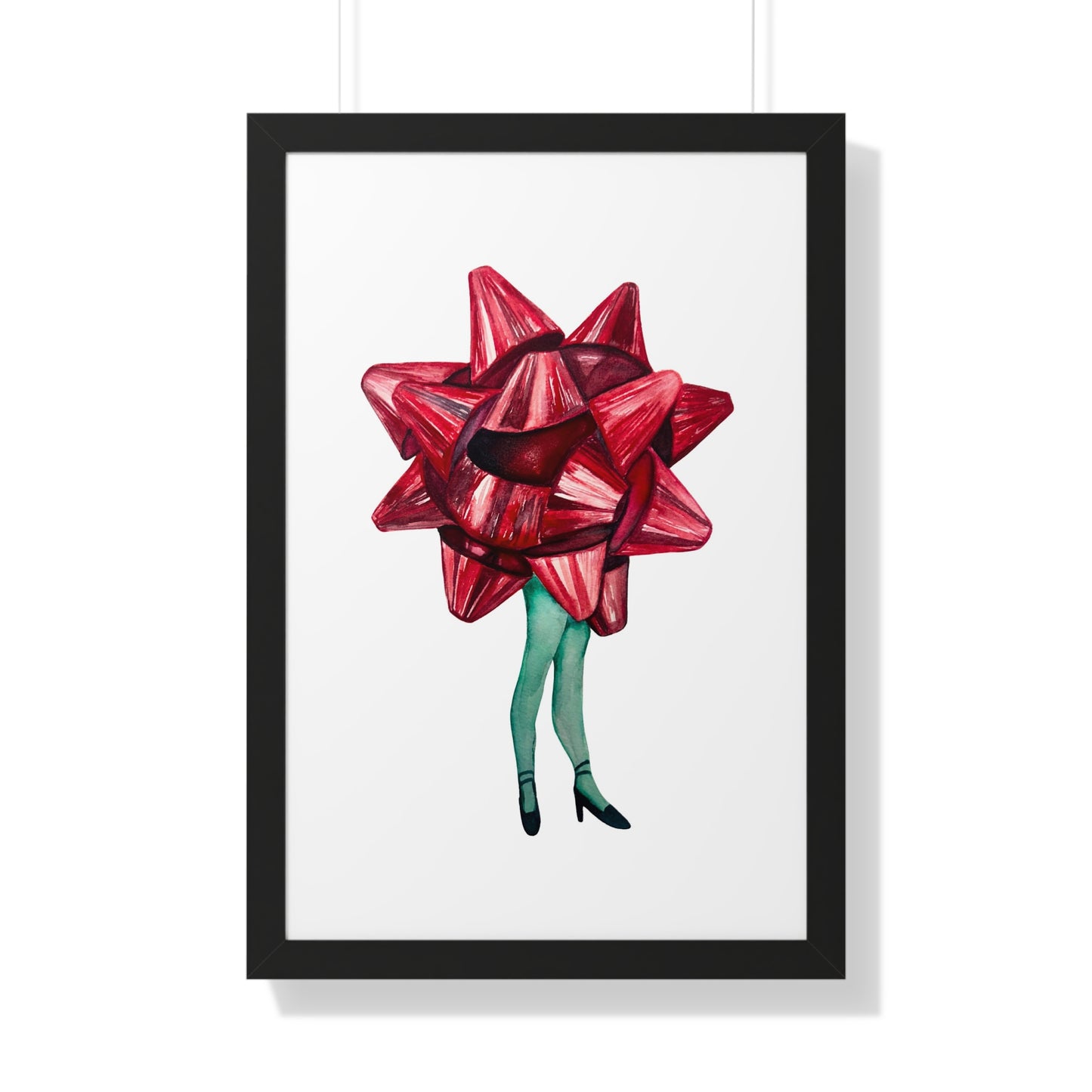 Gift Bow Christmas Woman Framed Print — Quirky Feminine Art Print for Home & Holiday Décor