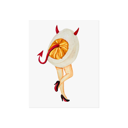 Fine Art Poster Playful Devil Egg Illustration (Surreal Pin-Up Art)