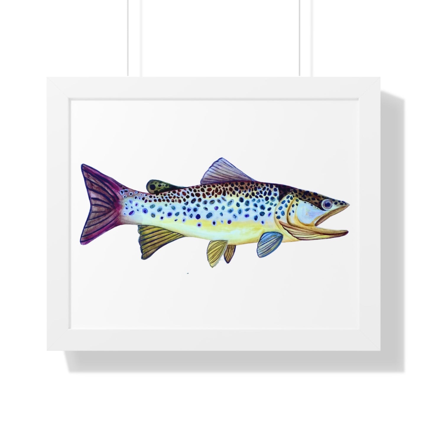 Framed Fish Art Print — Colorful Trout Horizontal Poster for Cabin, Lake House, or Nursery