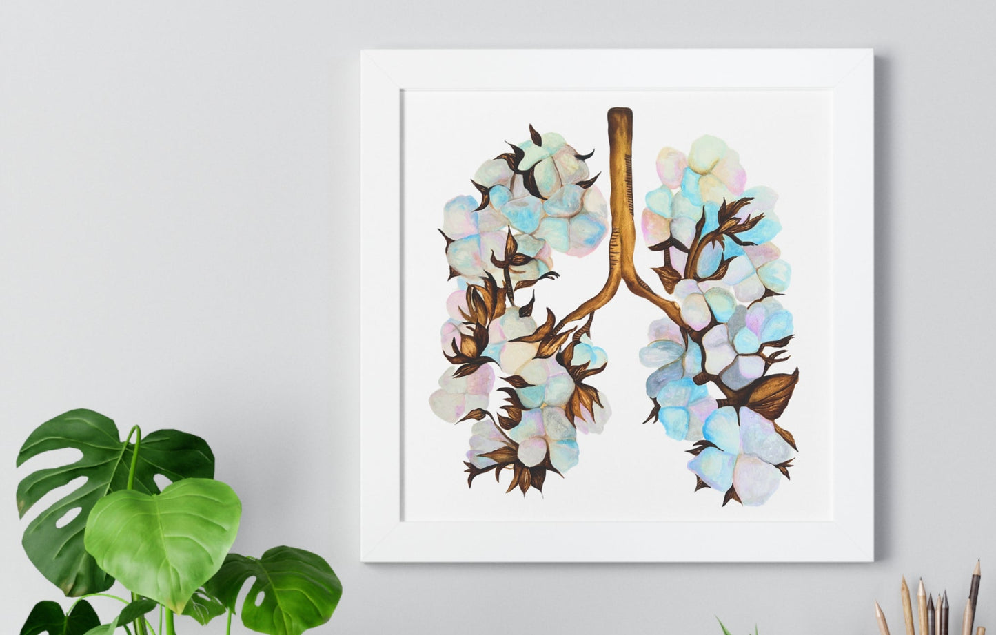 Framed Print- Botanical Lungs Art Print (Cotton Plant Lung Illustration)