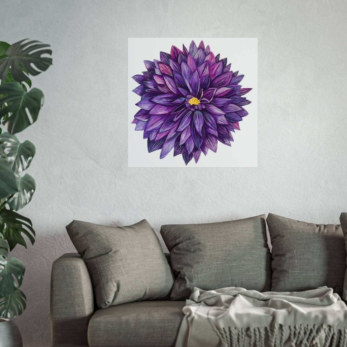 Purple Dahlia Giclée Art Print — Botanical Floral Wall Art
