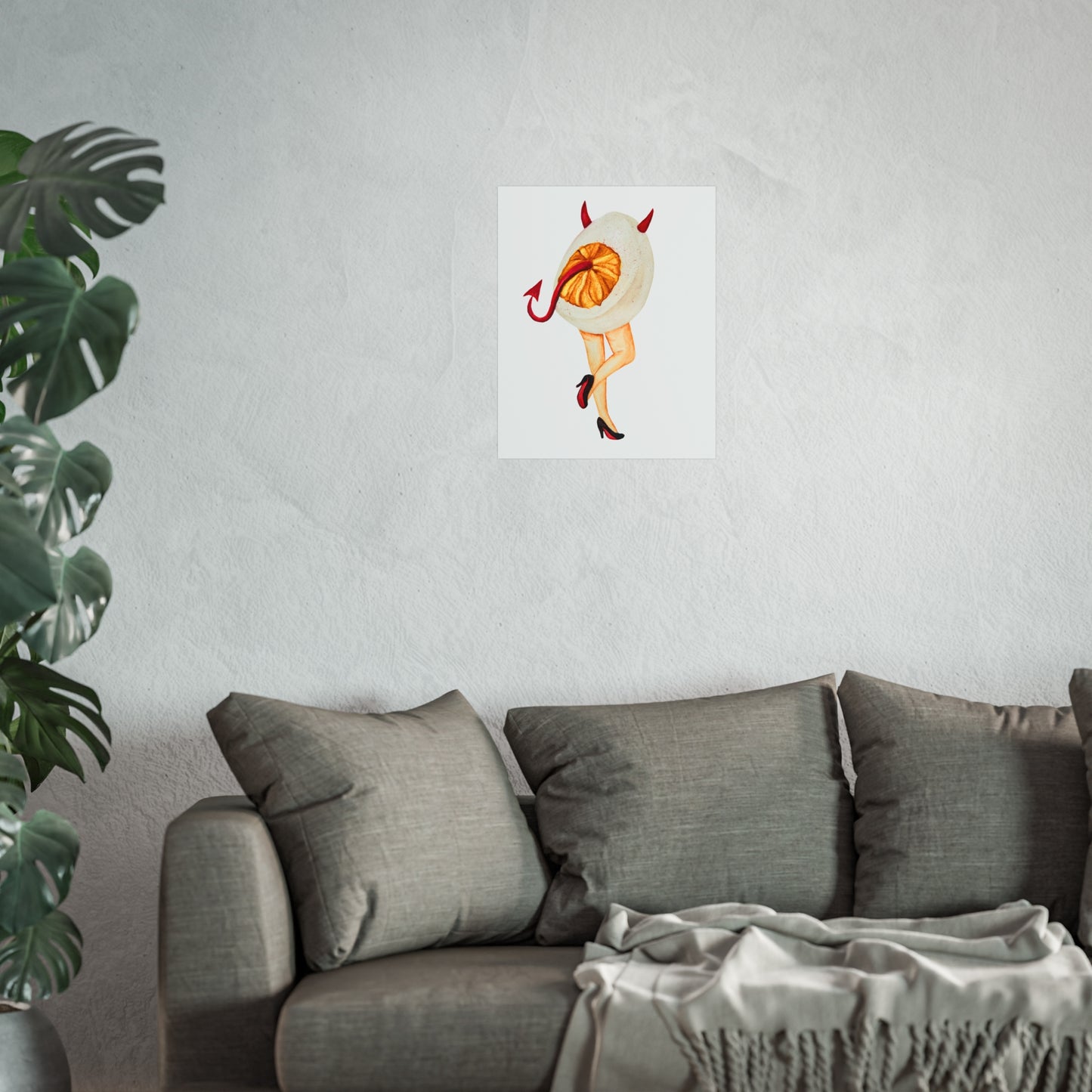 Fine Art Poster Playful Devil Egg Illustration (Surreal Pin-Up Art)