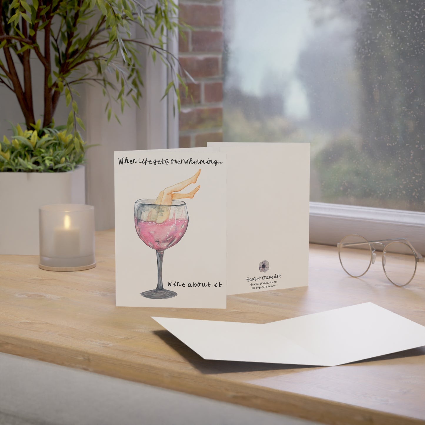 Funny Feminist Wine Glass Greeting Cards — Cheeky 'Wine Glass Legs' Card Pack (1/10/30/50)