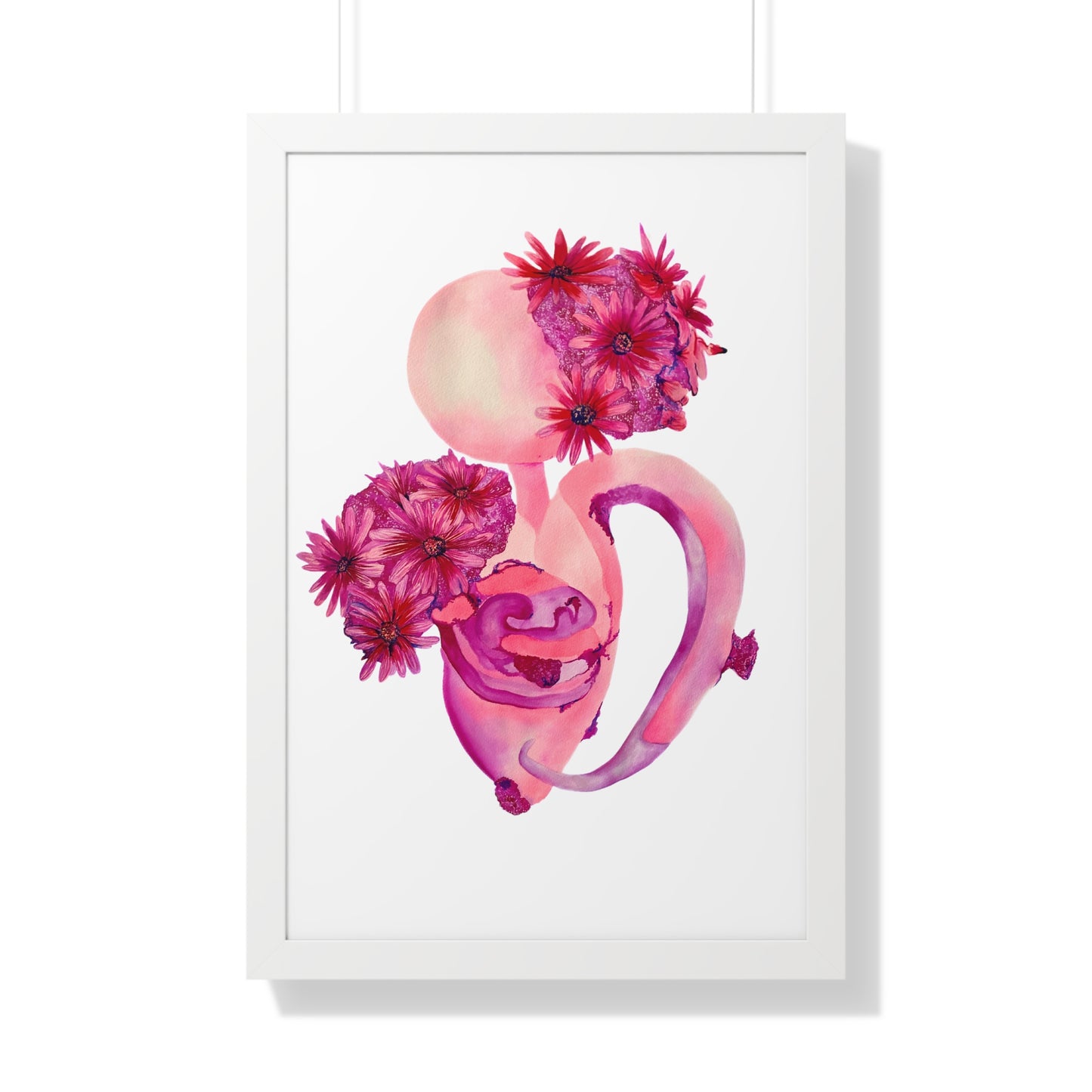 Framed Pink Floral Anatomical Uterus Female Feminist Art Print