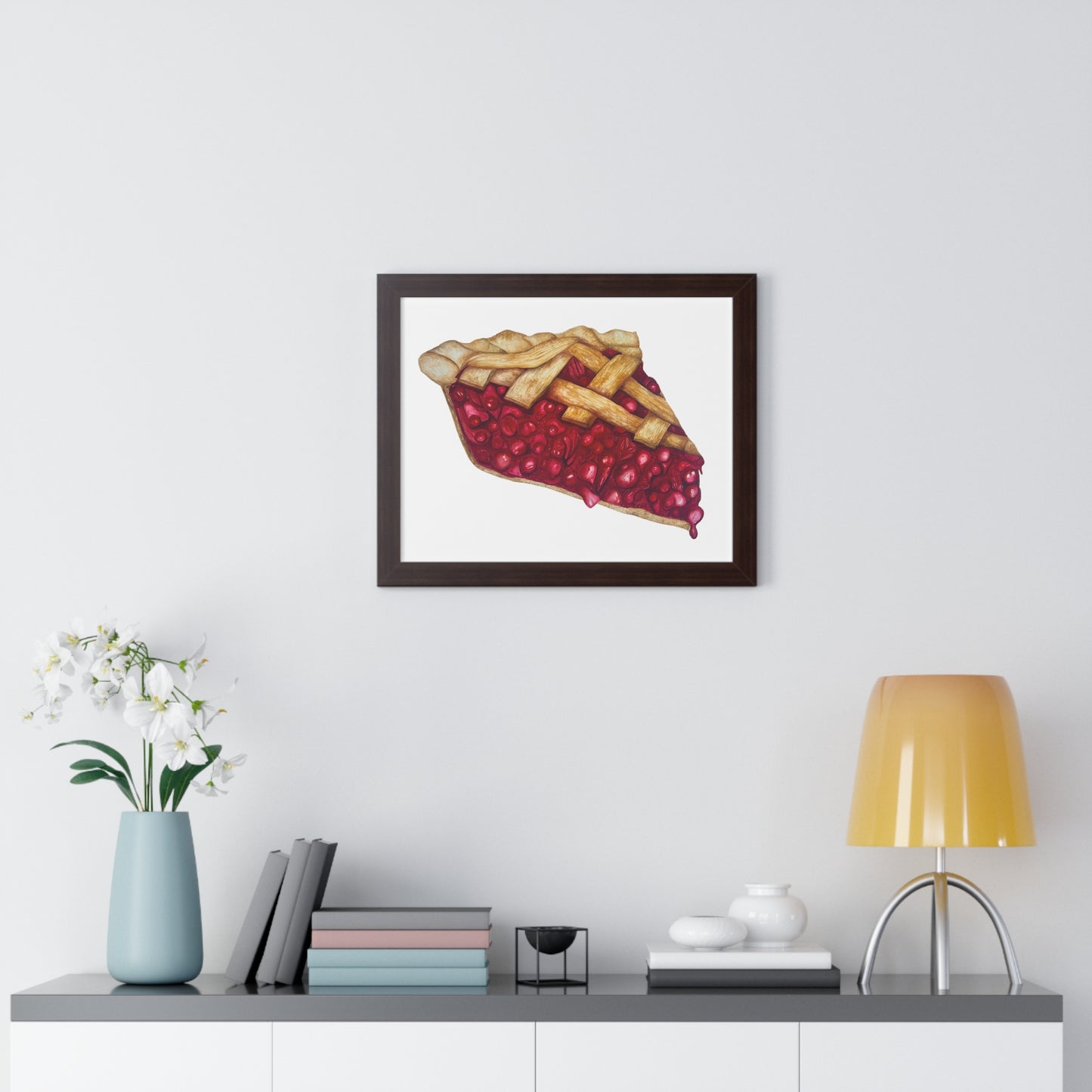 Cherry Pie Slice Framed Print — Watercolor Kitchen Wall Art