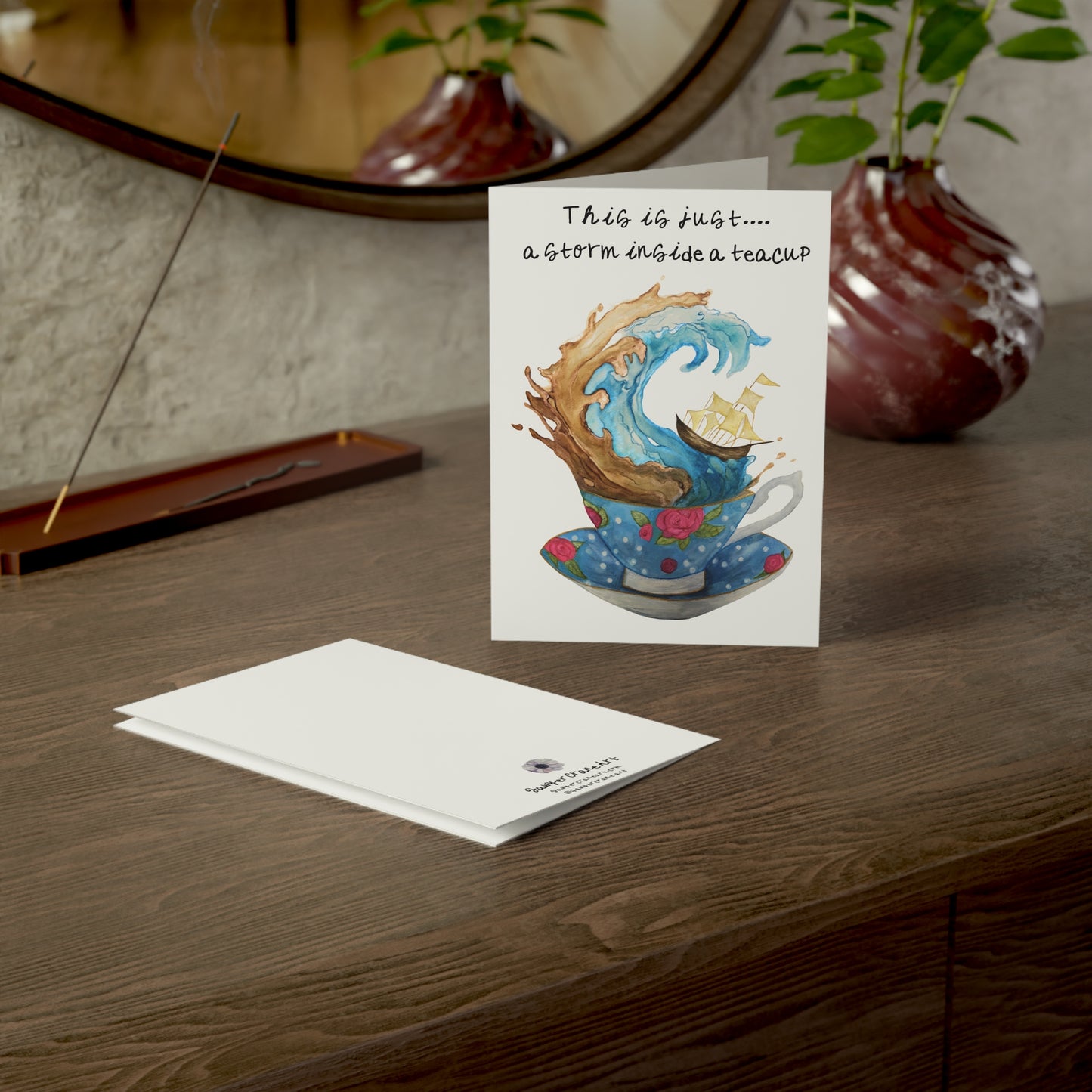 Get Well Soon Floral Teacup Card — "This Is Just a Storm Inside a Teacup" (Watercolor)