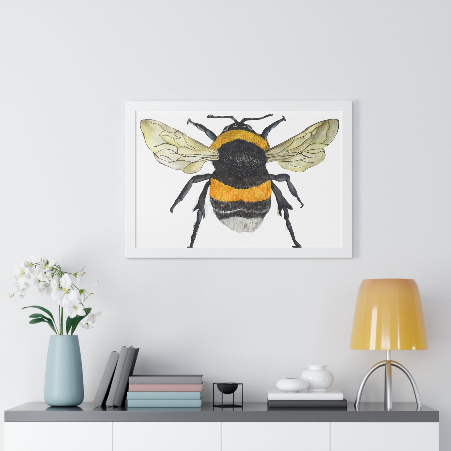 Bumblebee Wall Art — Framed Horizontal (Botanical Insect Print)