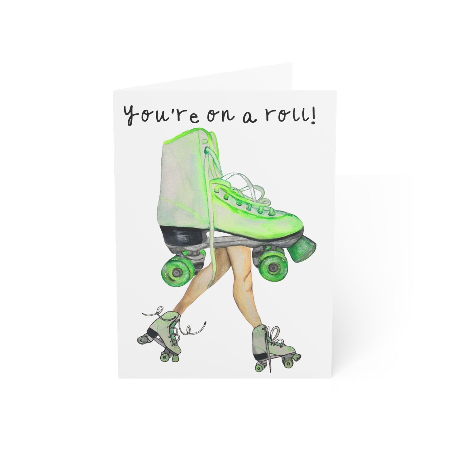 Greeting Card – “You’re on a Roll!” Green Roller Skate Motivational Card (Single or Bulk Packs)