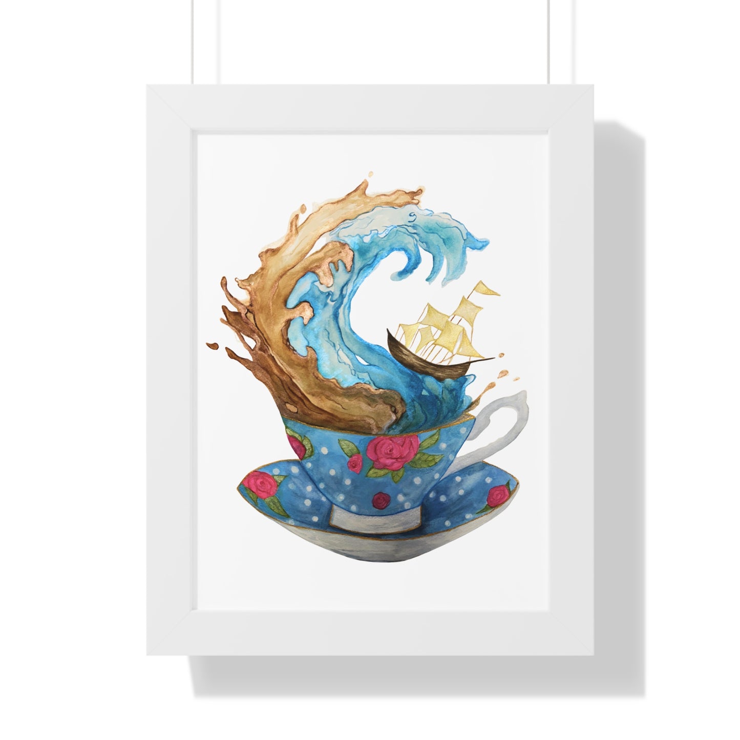 Whimsical Teacup Wave Framed Art Print, Swiftie Sailboat Tea Art Print A Storm Inside A Teacup