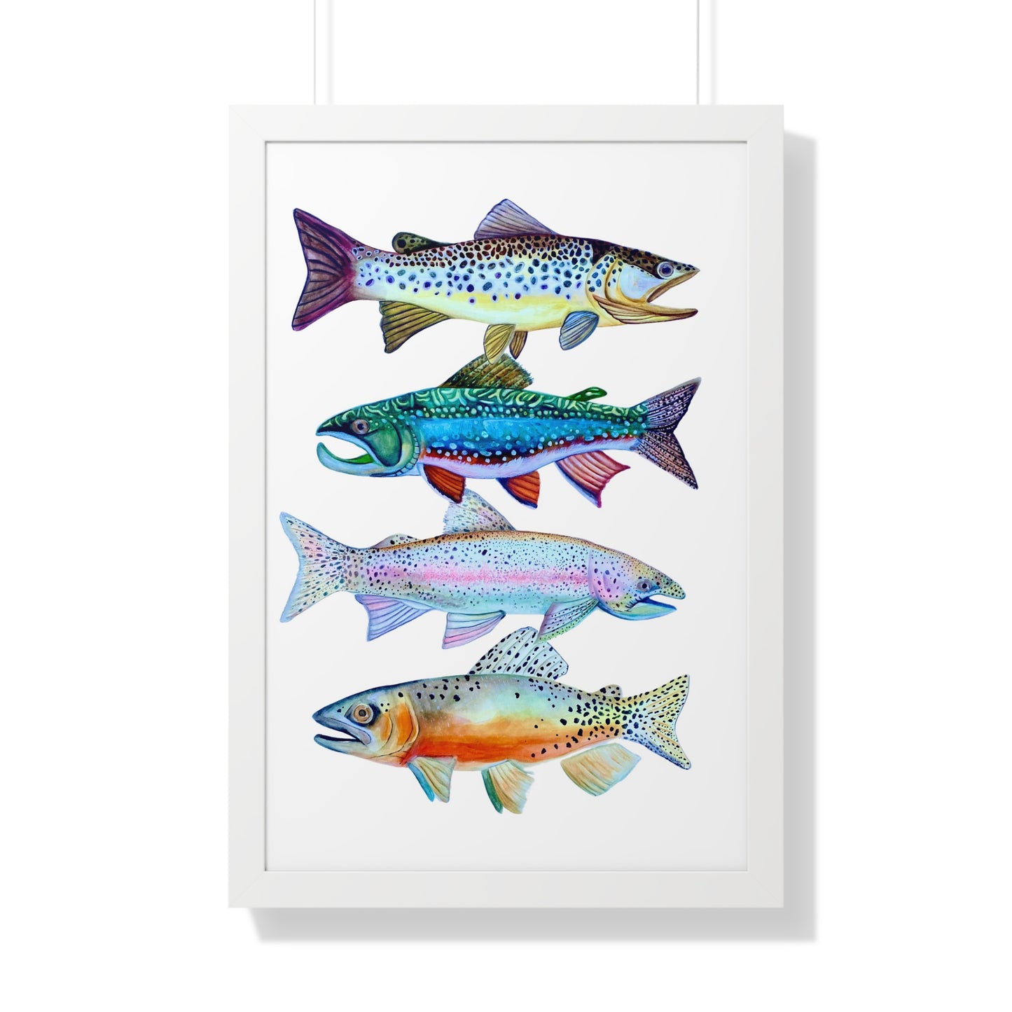 Colorful Trout Fish Watercolor Print Framed