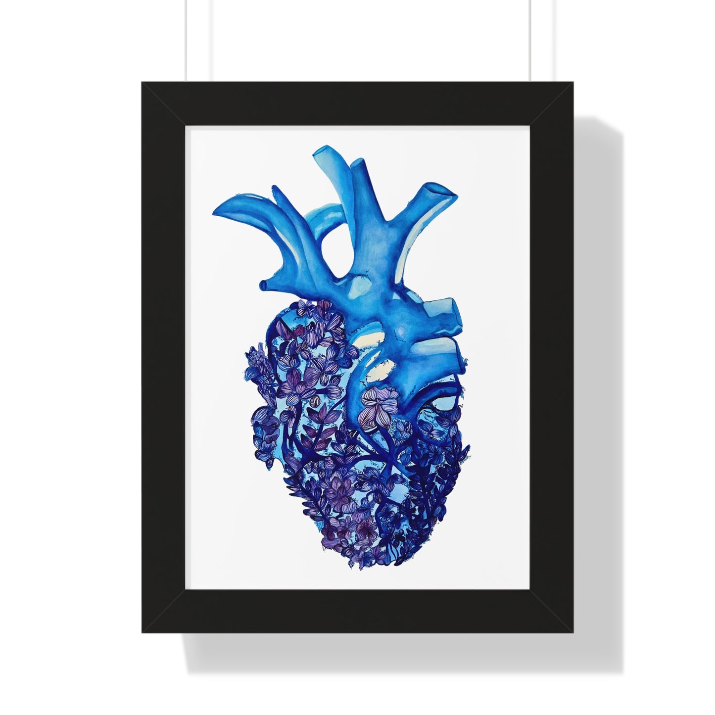 Blue Floral Bluebonnet Anatomical Heart Framed — Botanical Heart Art Print "Deep in The Heart"