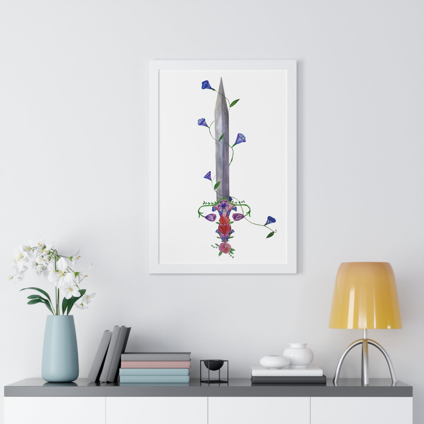 Floral Sword Art Print — Botanical Dagger Wall Art