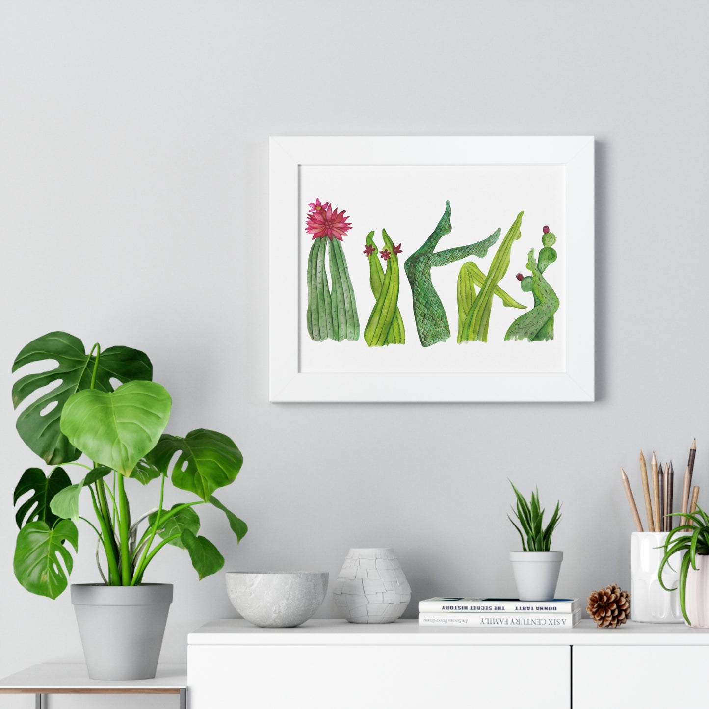 Cactus Legs Watercolor Framed Print — Botanical Horizontal Wall Art