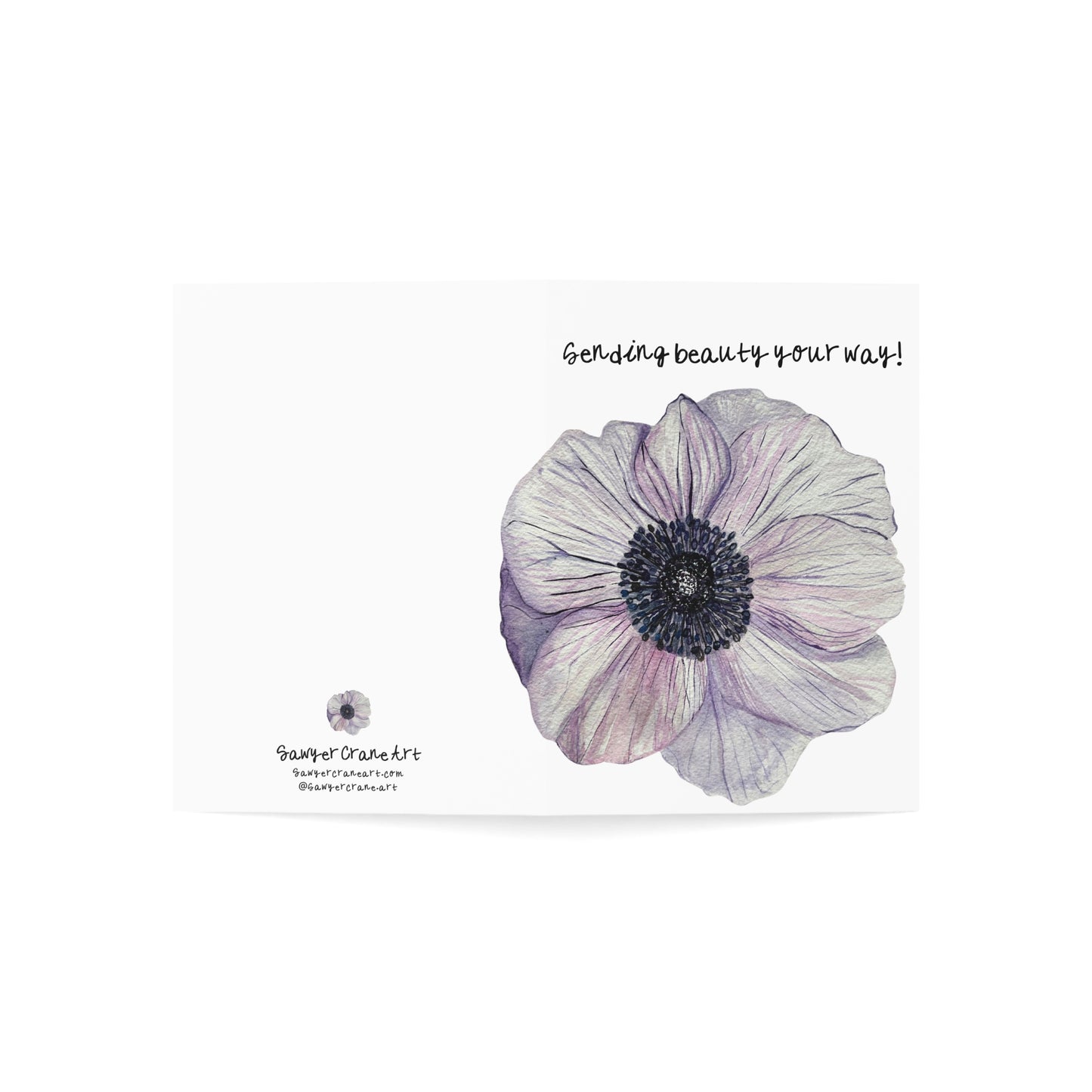 Just Because Anemone Wildflower Greeting Card Handpainted Watercolor Sending Beauty Your Way