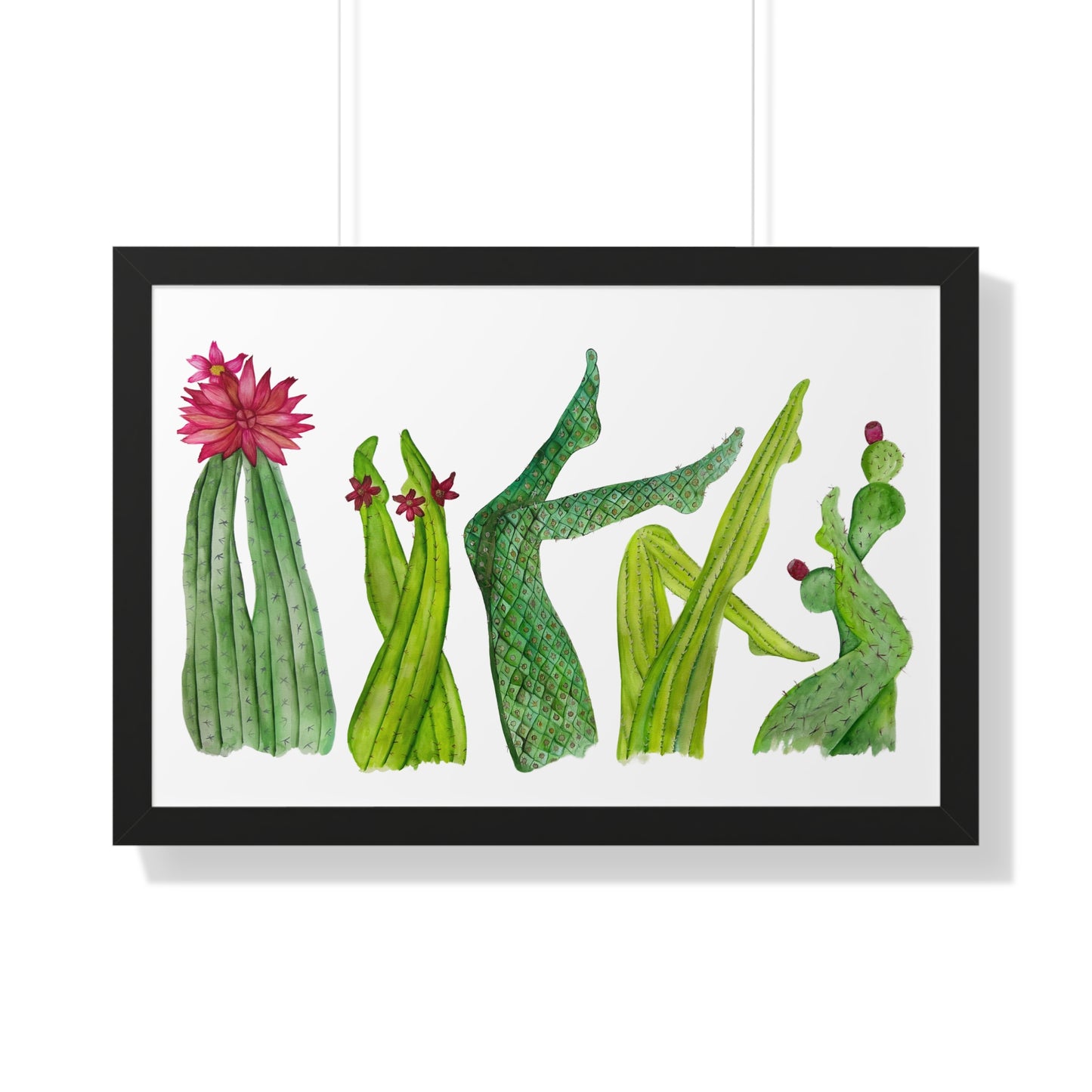 Cactus Legs Watercolor Framed Print — Botanical Horizontal Wall Art