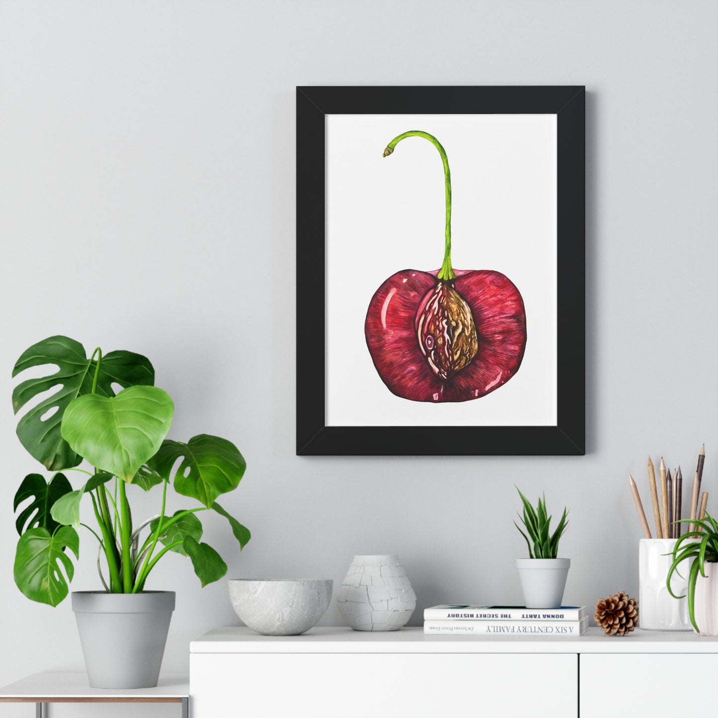 Cherry Pit Watercolor Framed Art Print