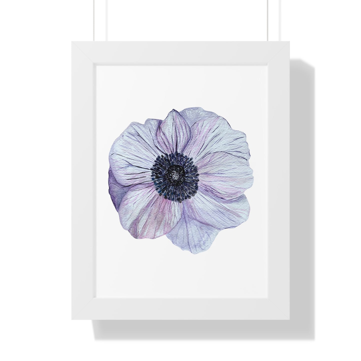 Framed Floral  Print — White Lavender Anemone Wall Art