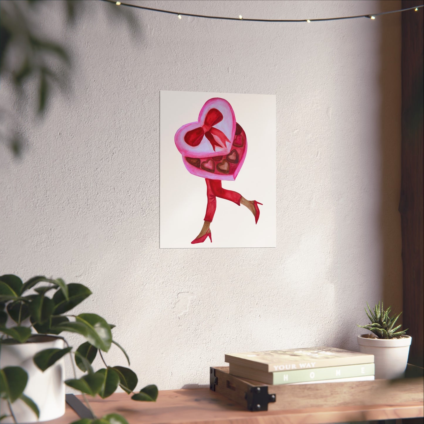 Valentine Heart Box Giclée Art Print — Chic Retro Woman in Red Heels