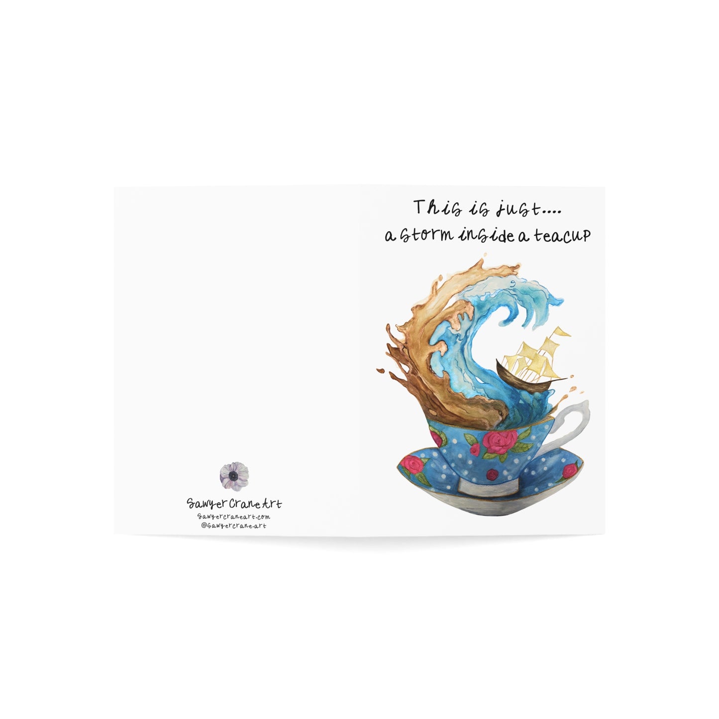 Get Well Soon Floral Teacup Card — "This Is Just a Storm Inside a Teacup" (Watercolor)