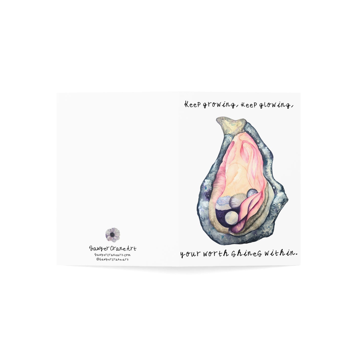 Self-Worth Pearl Oyster Greeting Card — Feminist Girl Power Encouragement