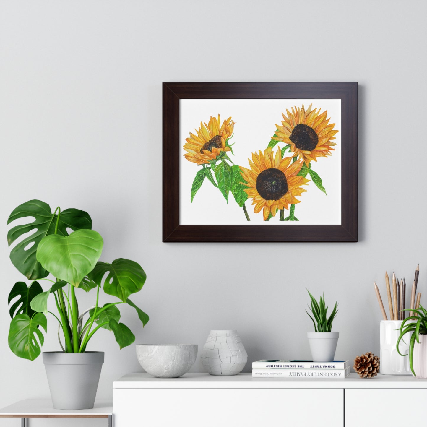 Sunflower Watercolor Framed Print — Bright Botanical Wall Art