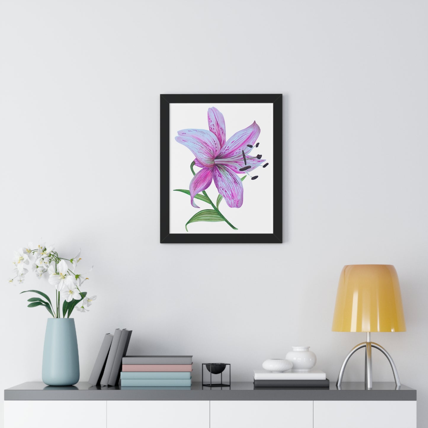 Framed Art Print - Pink Tiger Lily Botanical Wall Art