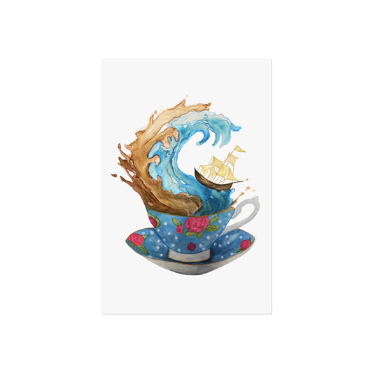 Giclée Art Print — Whimsical Teacup Wave with Sailing Ship Storm Inside A Tea Cup - Swiftie Lyric
