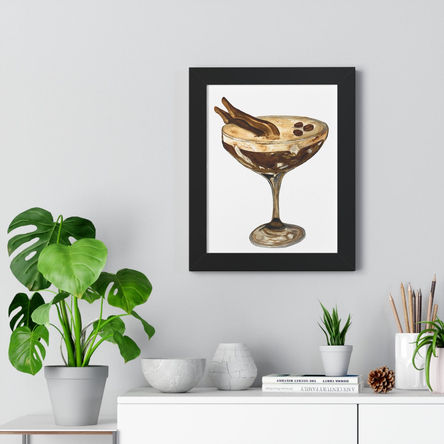 Espresso Martini with Legs Art Print — Framed