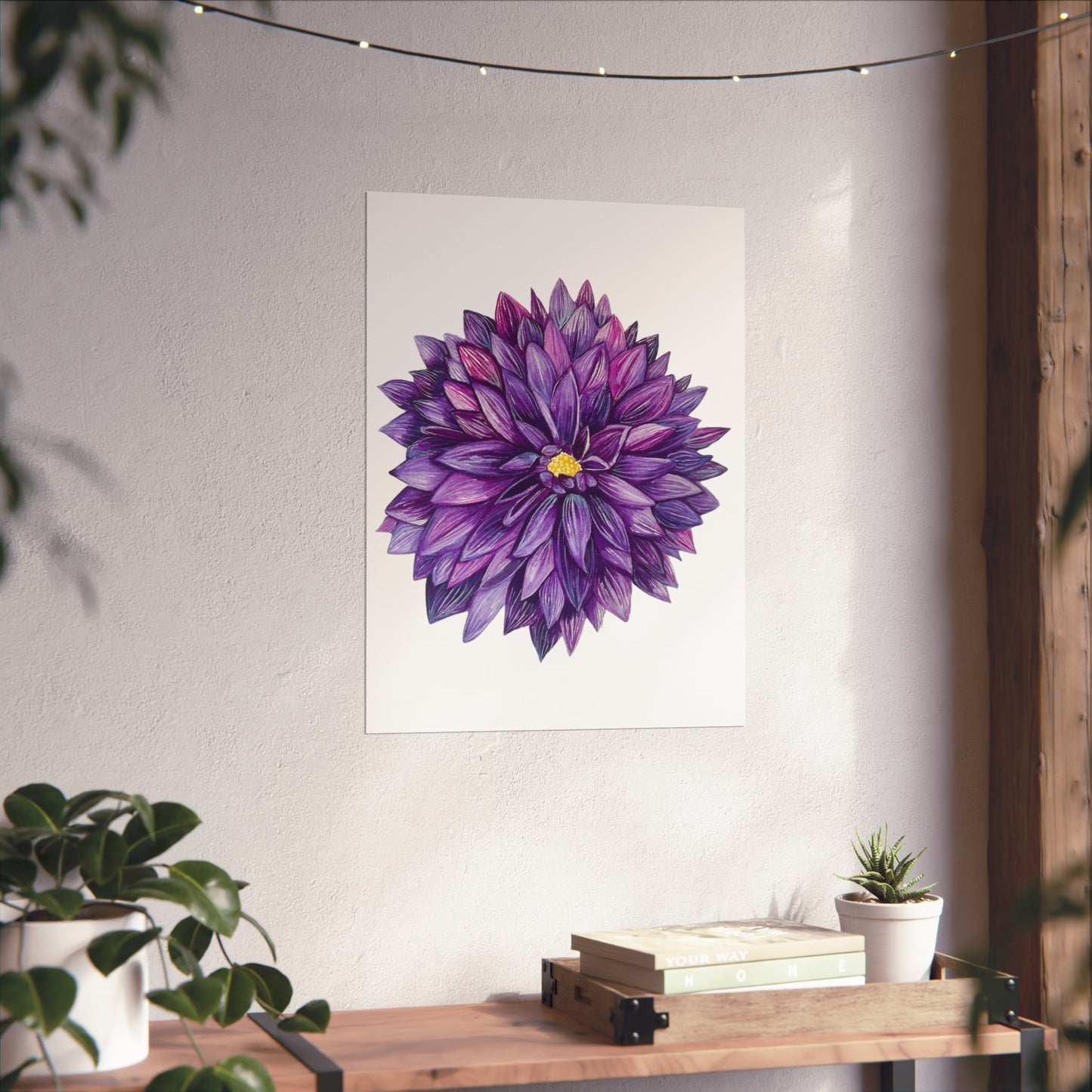 Purple Dahlia Giclée Art Print — Botanical Floral Wall Art
