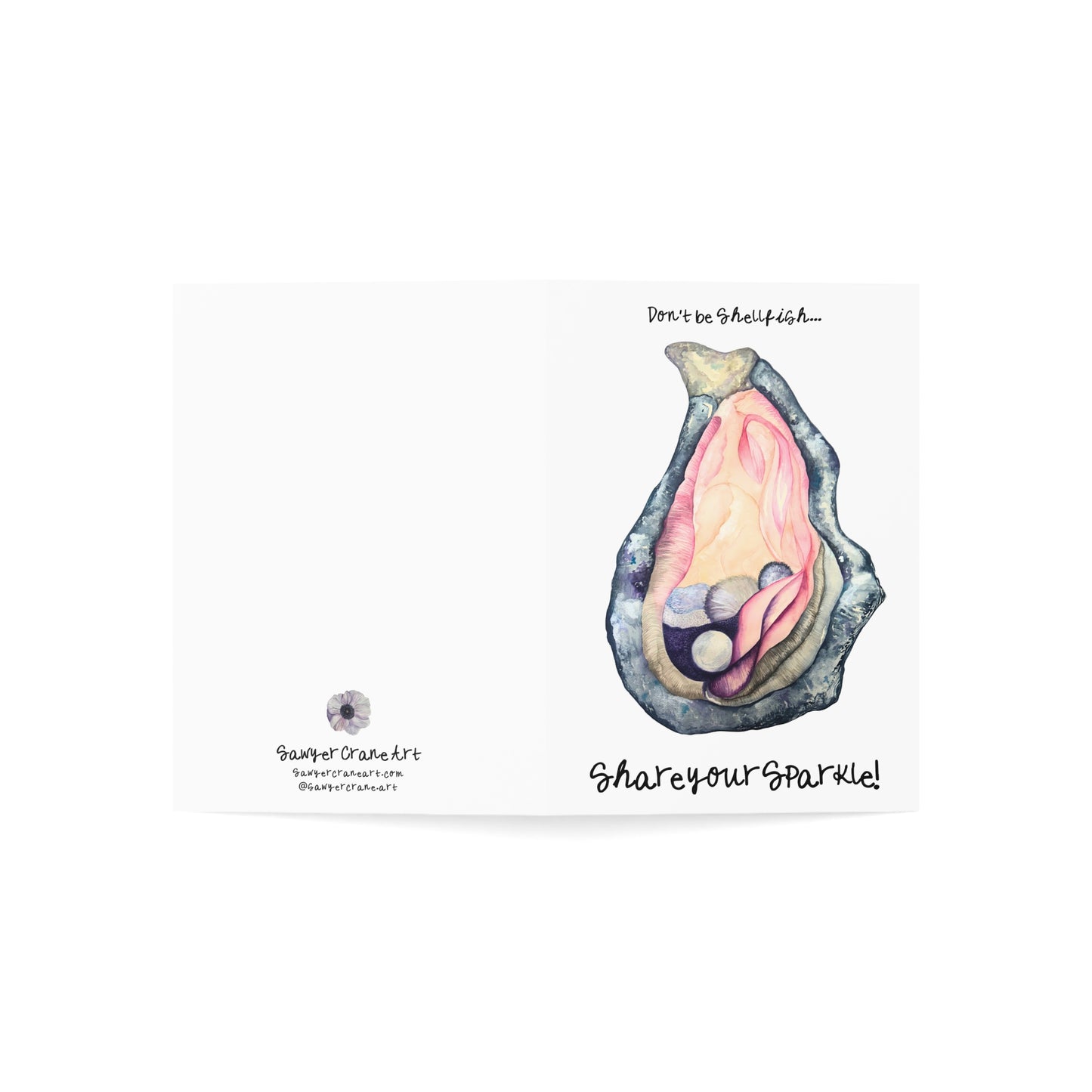 Funny Oyster Pun Greeting Card — “Don't Be Shellfish” Seafood Beach Card