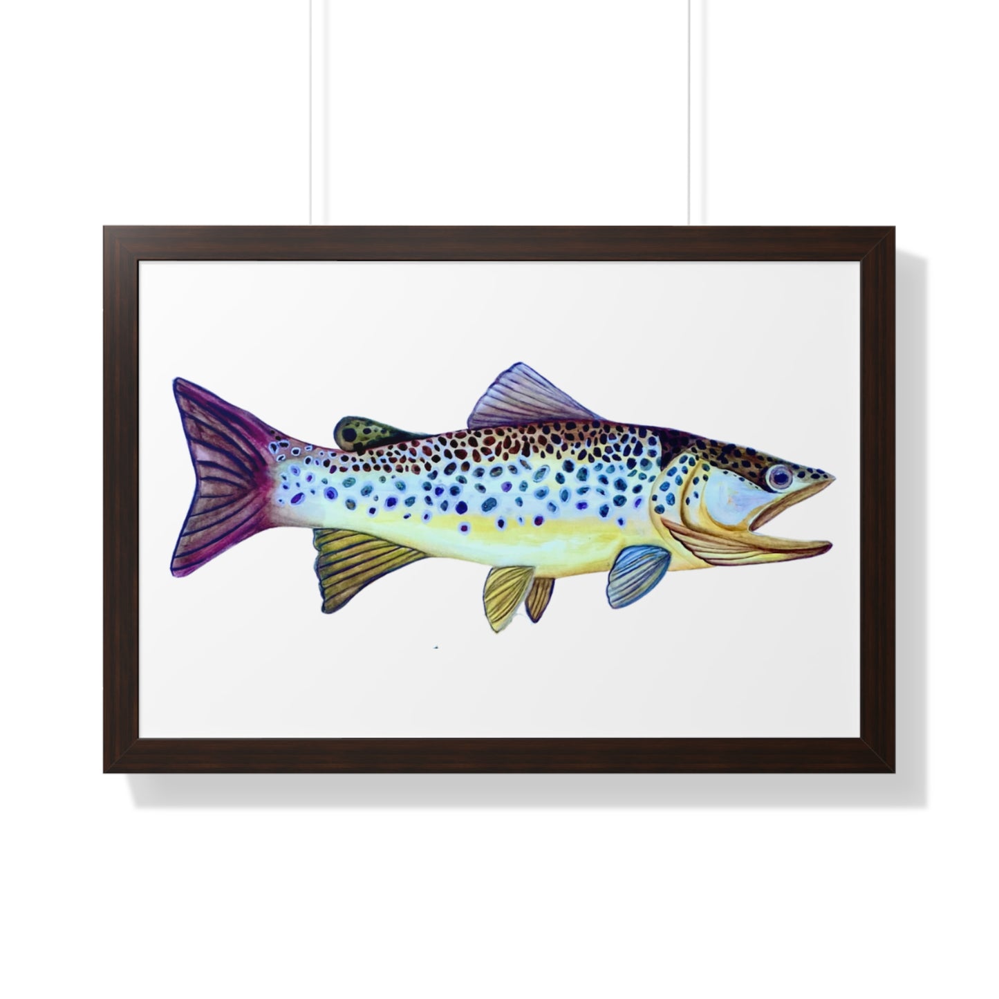 Framed Fish Art Print — Colorful Trout Horizontal Poster for Cabin, Lake House, or Nursery