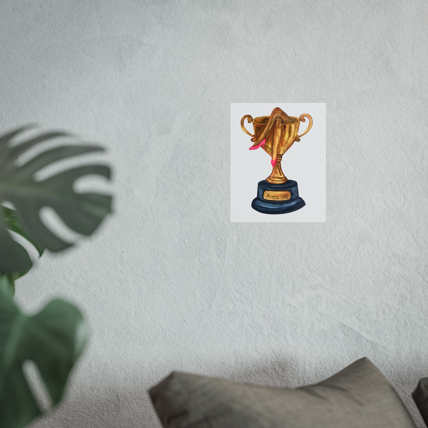 Trophy Wife Golden Trophy with Pink Shoes Illustration Print