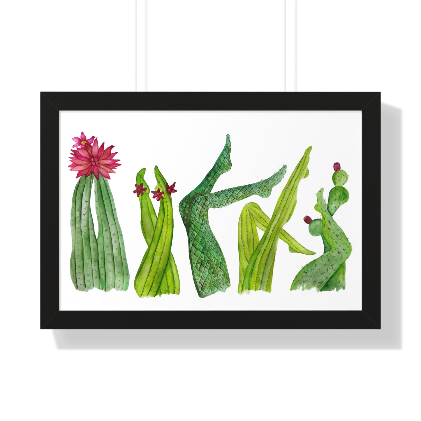 Cactus Legs Watercolor Framed Print — Botanical Horizontal Wall Art