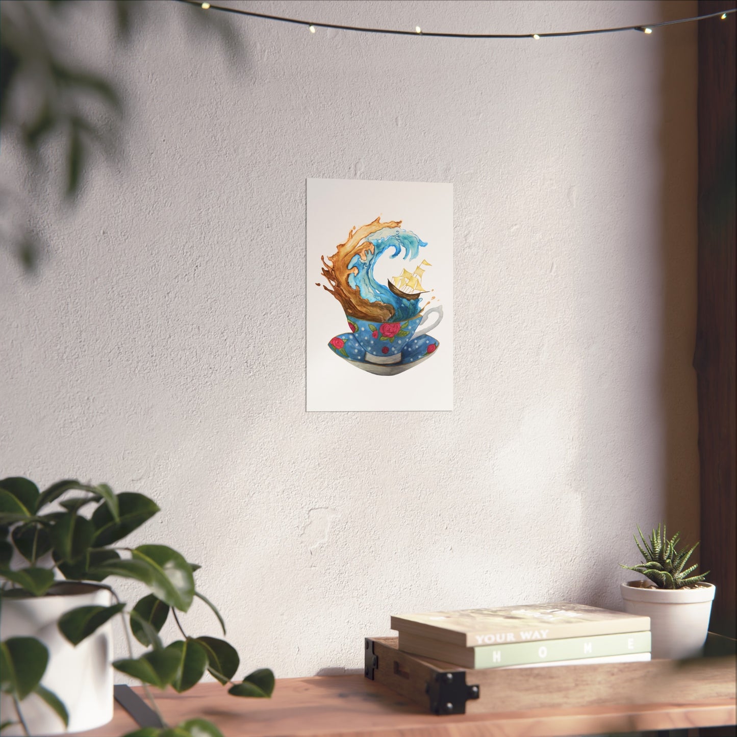 Giclée Art Print — Whimsical Teacup Wave with Sailing Ship Storm Inside A Tea Cup - Swiftie Lyric
