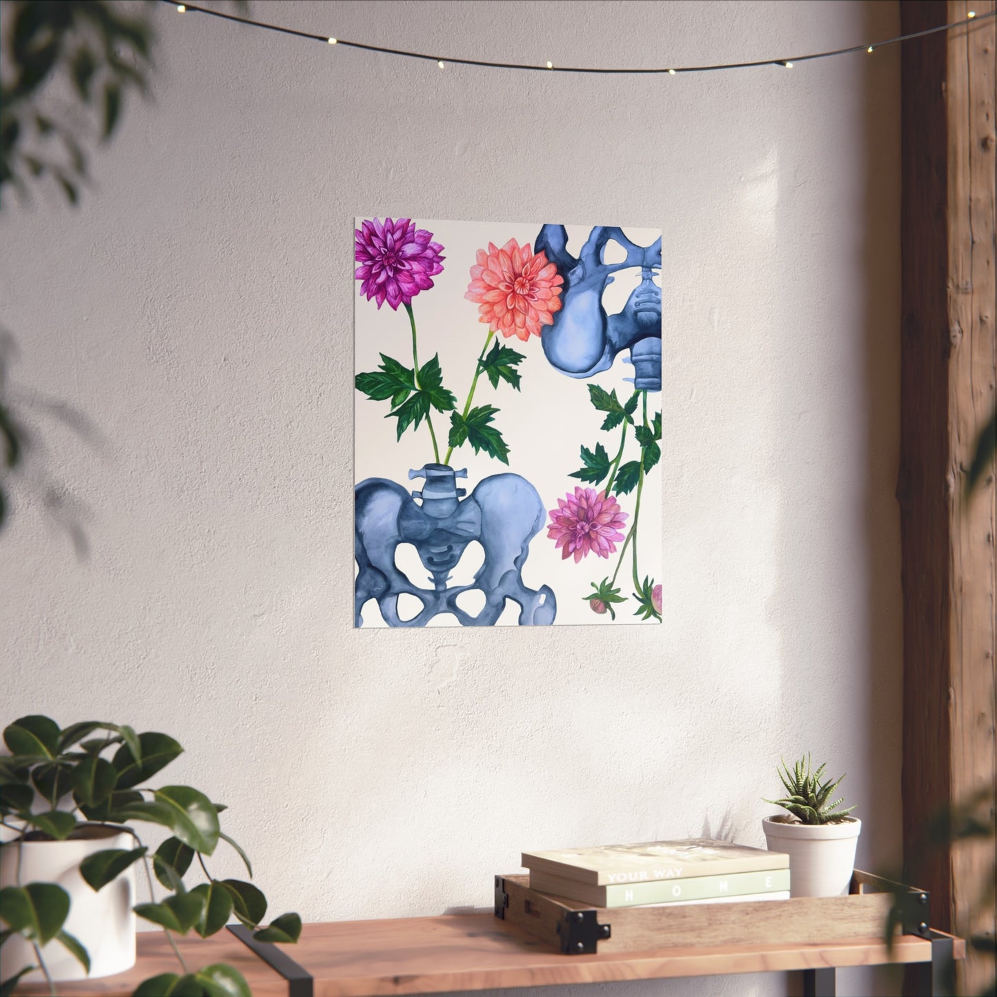 Pelvic Bone & Dahlia Giclée Art Print — Botanical Anatomical Wall Art