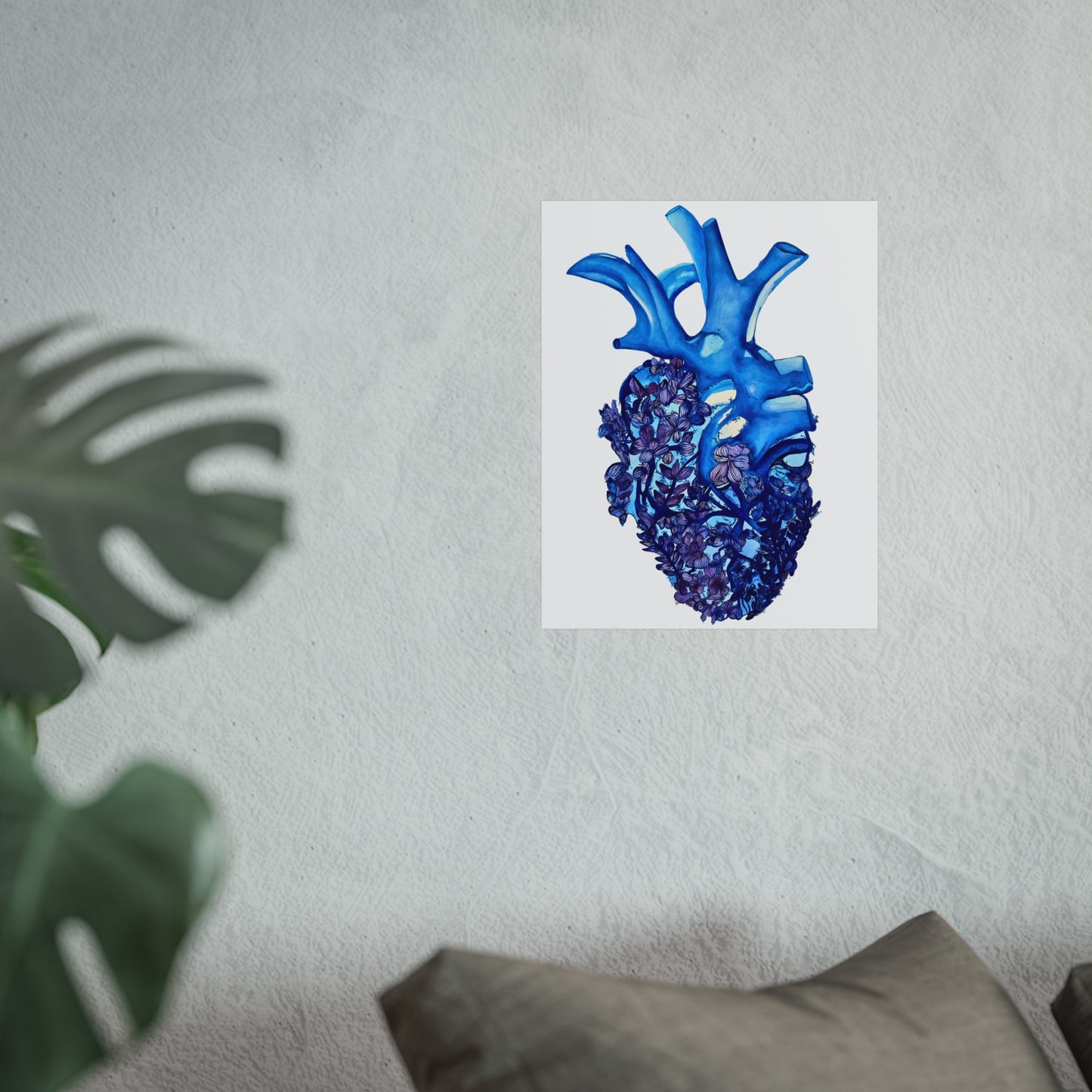 Blue Floral Bluebonnet Heart Giclée Art Print — Botanical Anatomical Wall Art