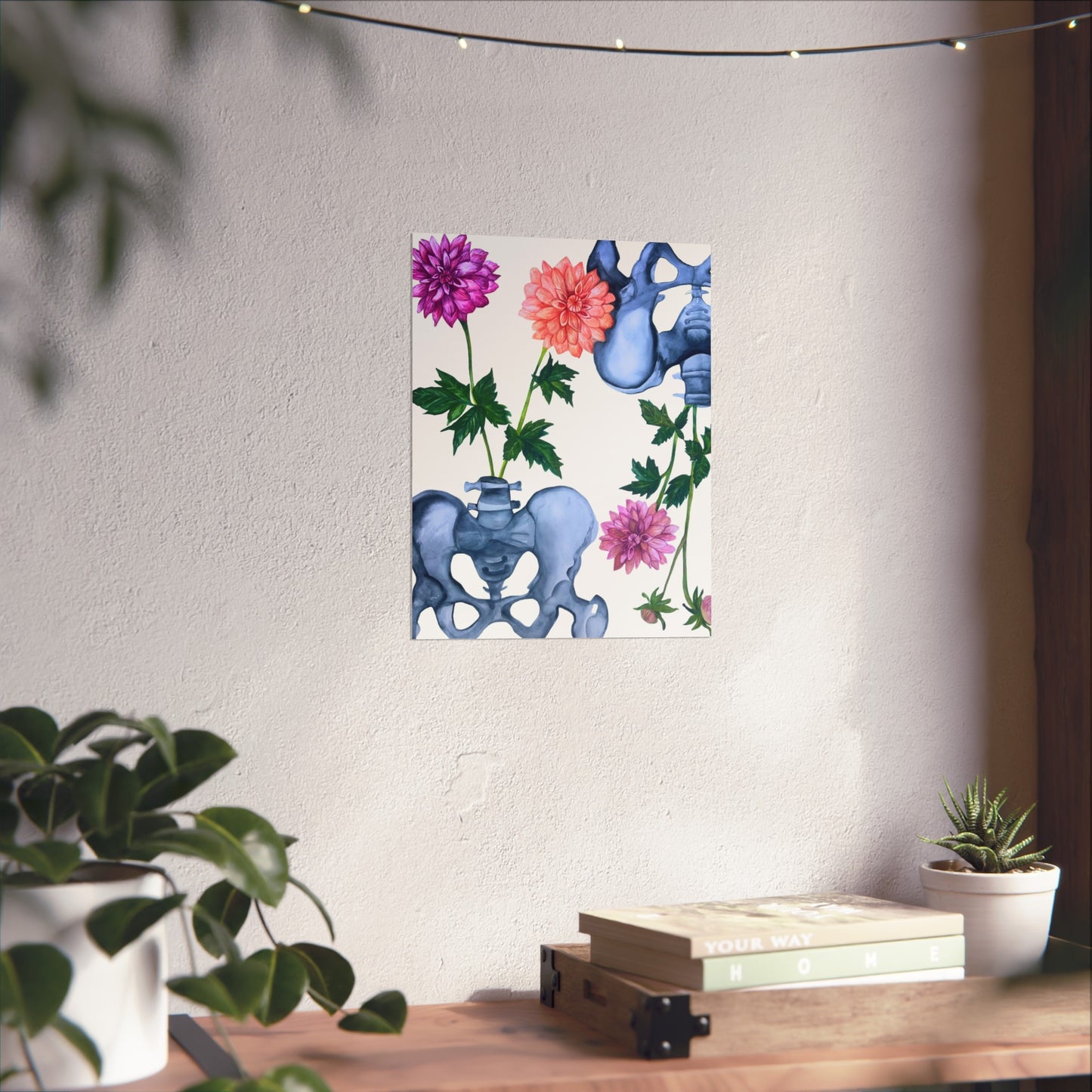 Pelvic Bone & Dahlia Giclée Art Print — Botanical Anatomical Wall Art