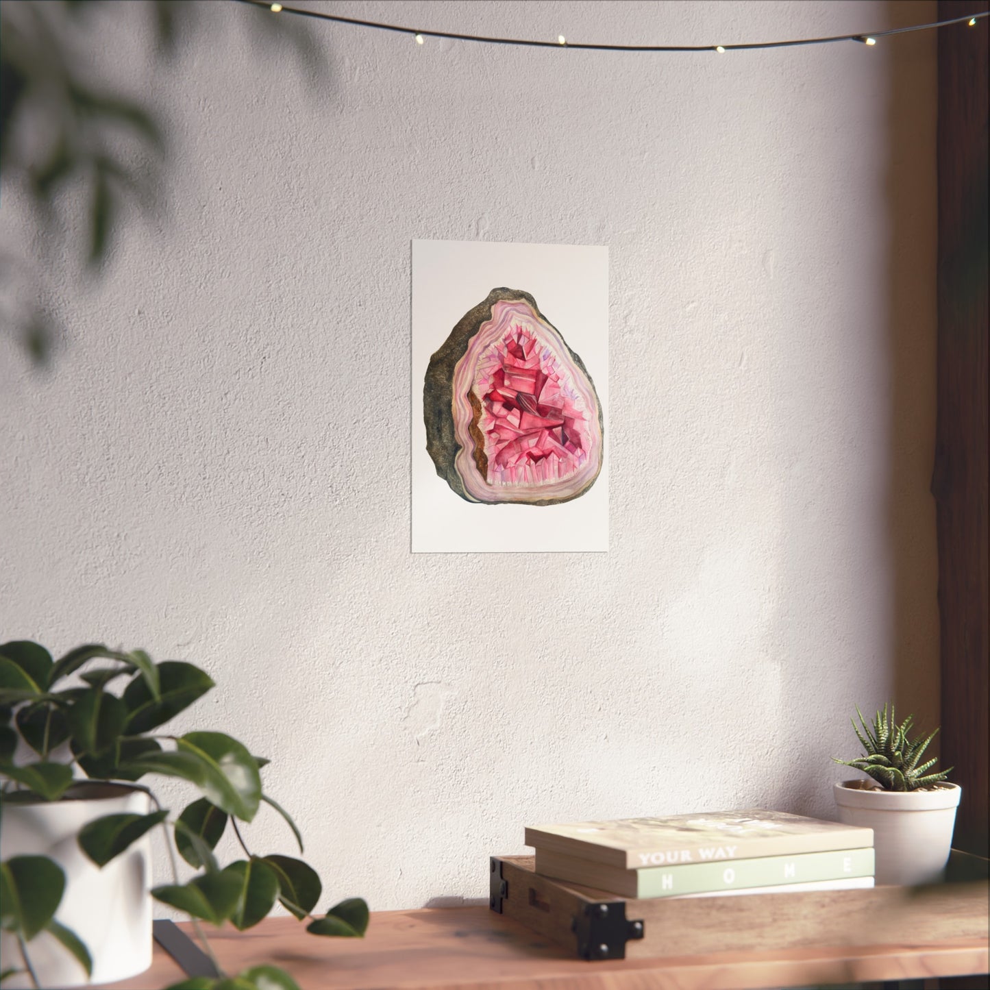 Pink Geode Giclée Art Print — Crystal Wall Art for Home Décor