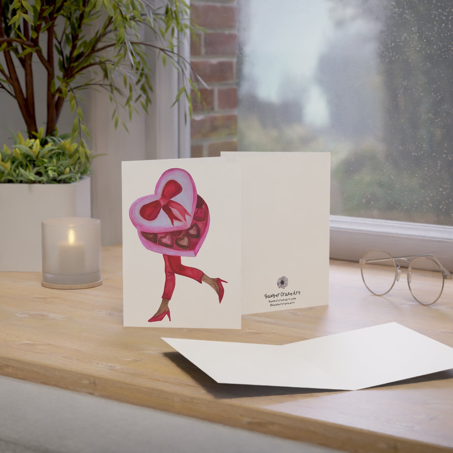 Heart Chocolate Box Greeting Card — Romantic Heart & Heels Note Card (Single or Bulk Packs)