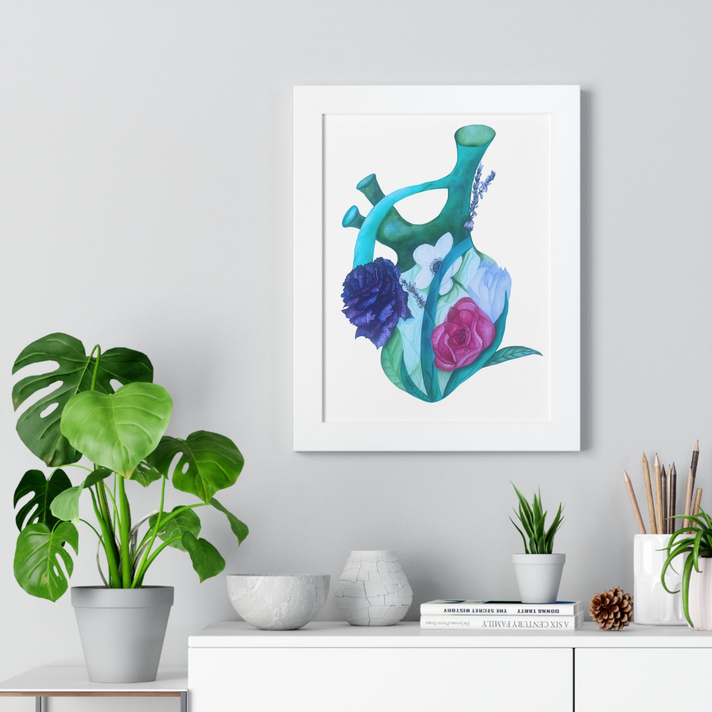 Framed Print — Floral Anatomical Heart Print