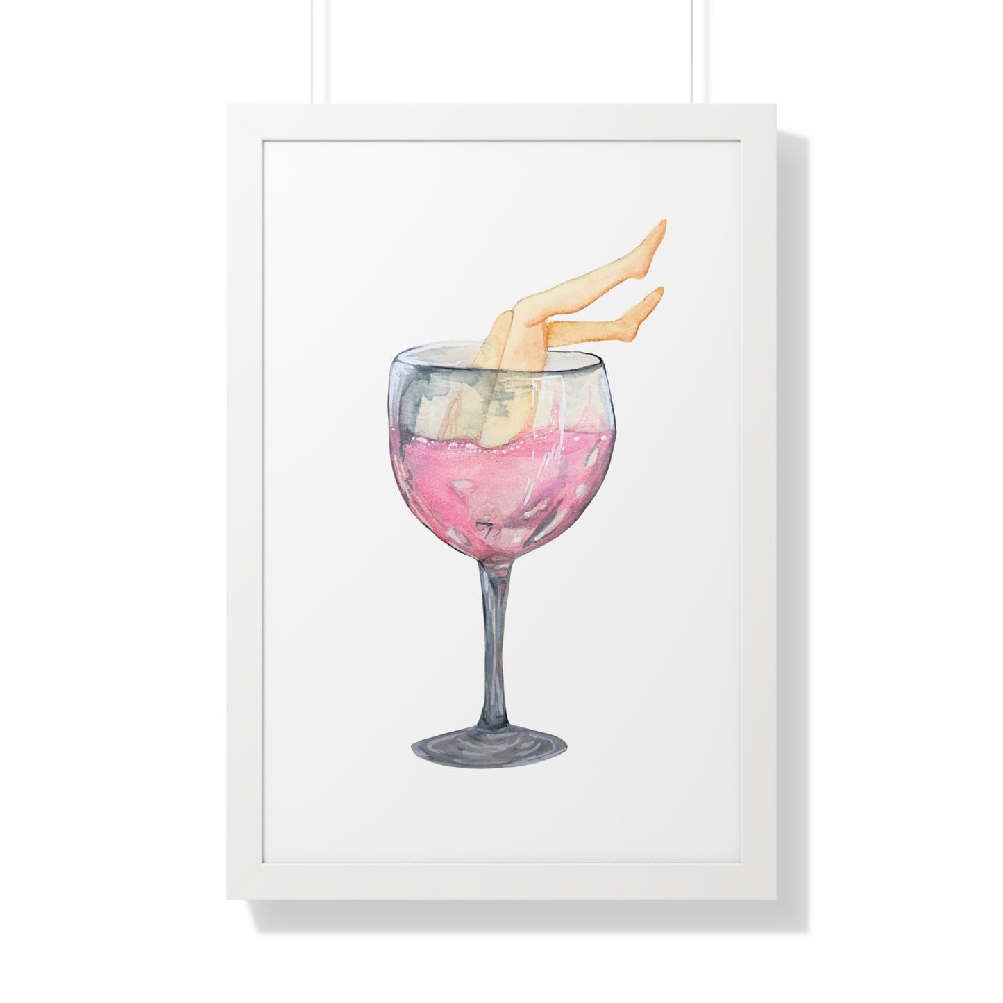 Wine Glass Art Print — Watercolor Cocktail with Legs Framed Print